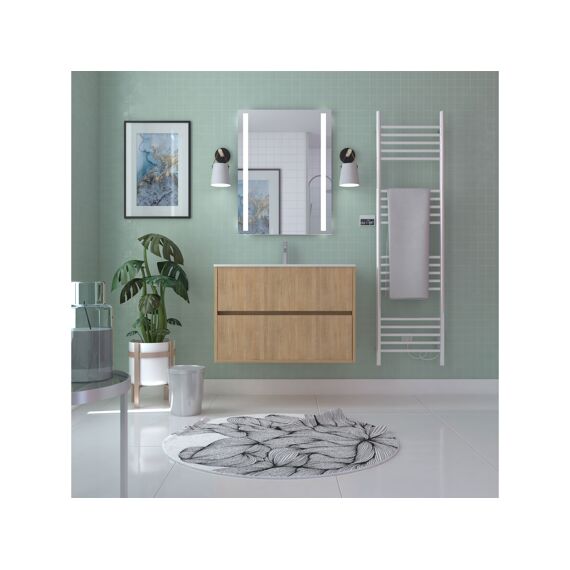 Aurlane Atos Eiken 80Cm Wastafelmeubel 2 Laden