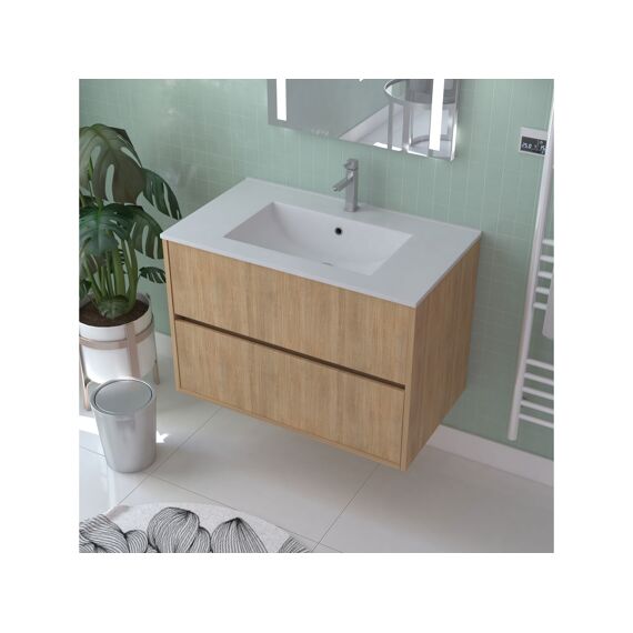 Aurlane Atos Eiken 80Cm Wastafelmeubel 2 Laden