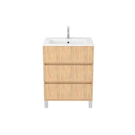 Aurlane Atos Eiken 60Cm Wastafelmeubel 3 Laden Op Voeten