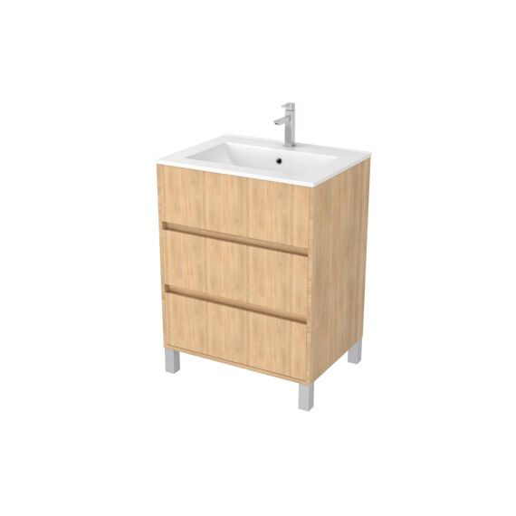 Aurlane Atos Eiken 60Cm Wastafelmeubel 3 Laden Op Voeten