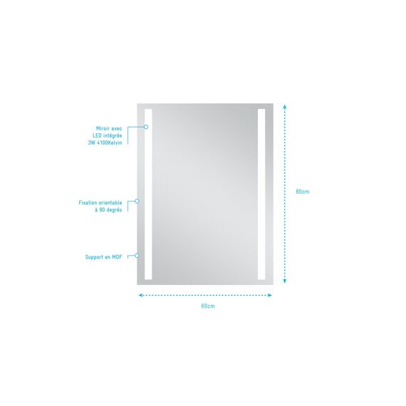 Aurlane Atos Spiegel Led Rechthoekig 80X60Cm