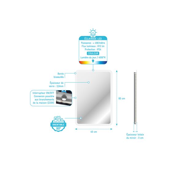 Aurlane Start Spiegel Led 40X60Cm