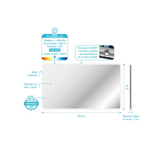 Aurlane Start Spiegel Led 120X70Cm