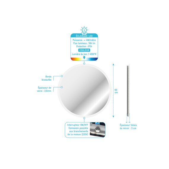 Aurlane Start Spiegel Led Rond 60Cm