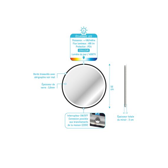 Aurlane Start Spiegel Led Zwart Rond 50Cm
