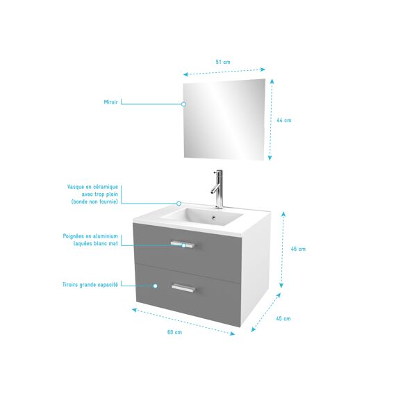 Aurlane Lift Badkamermeubelset Grijs 60X45X46Cm