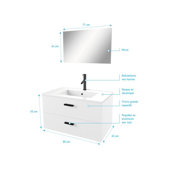 Aurlane Lift Badkamermeubelset Wit 80X45X46Cm