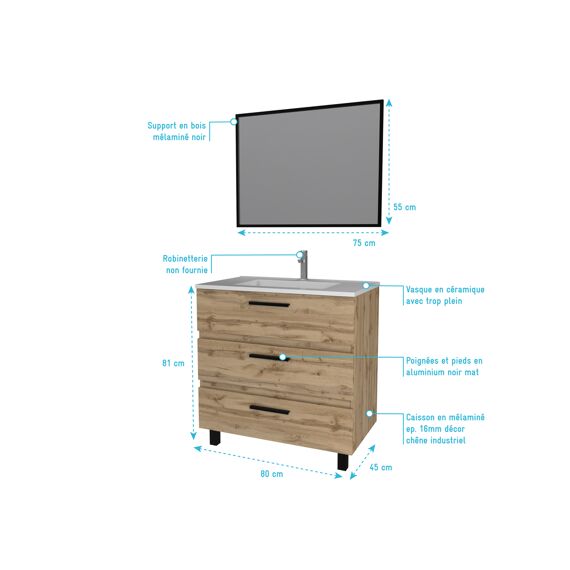 Aurlane Tetra Badkamermeubelset Hout 80X90X45Cm