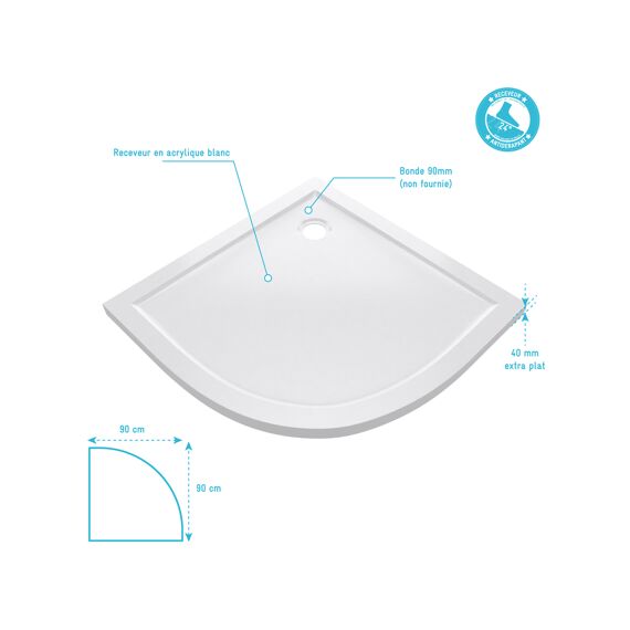 Aurlane Pure 2 Douchebak Acryl 1/4 Rond 90X90Cm Excl Afvoer