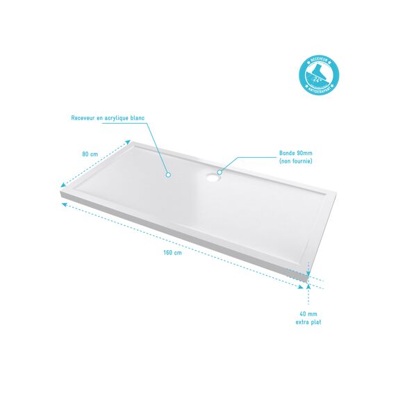 Aurlane Pure 2 Douchebak Acryl 80X160Cm Excl Afvoer