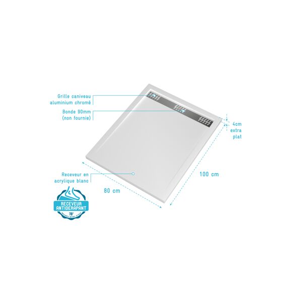 Aurlane Pure 2 Douchebak Met Rooster Chroom 80X100Cm Excl Afvoer