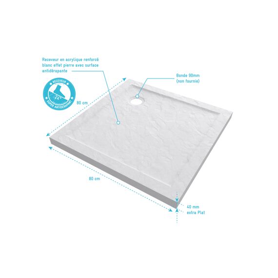 Aurlane Pedra Douchebak Acryl Leisteeneffect Wit Mat 80X80Cm Excl Afvoer