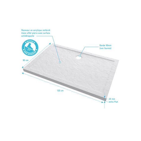 Aurlane Pedra Douchebak Acryl Leisteeneffect Wit Mat 90X120Cm Excl Afvoer