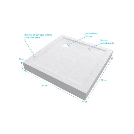 Aurlane Pedra Douchebak Acryl Leisteeneffect Wit Mat Hoog 80X80Cm Incl Afvoer