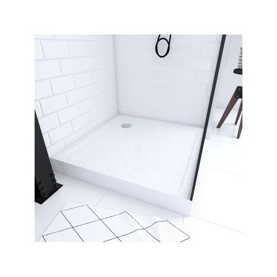 Aurlane Pedra Douchebak Acryl Leisteeneffect Wit Mat Hoog 80X80Cm Incl Afvoer