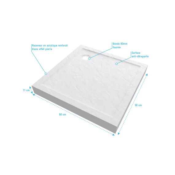 Aurlane Pedra Douchebak Acryl Leisteeneffect Wit Mat Hoog 90X90Cm Incl Afvoer