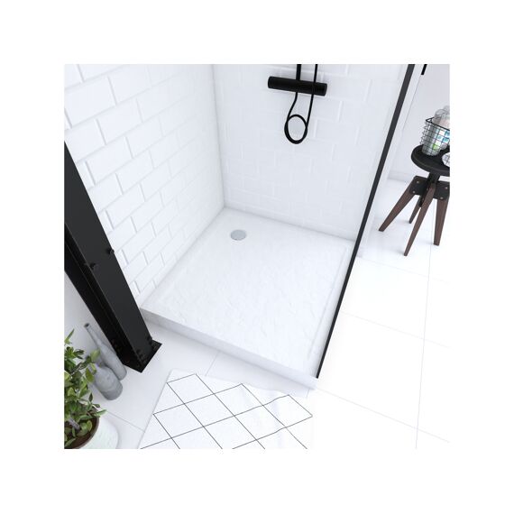 Aurlane Pedra Douchebak Acryl Leisteeneffect Wit Mat Hoog 90X90Cm Incl Afvoer