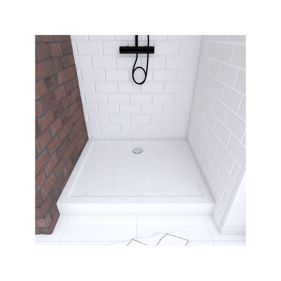 Aurlane Pedra Douchebak Acryl Leisteeneffect Wit Mat Hoog 80X100Cm Incl Afvoer