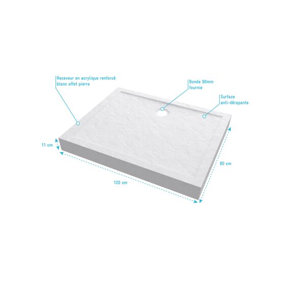 Aurlane Pedra Douchebak Acryl Leisteeneffect Wit Mat Hoog 80X120Cm Incl Afvoer