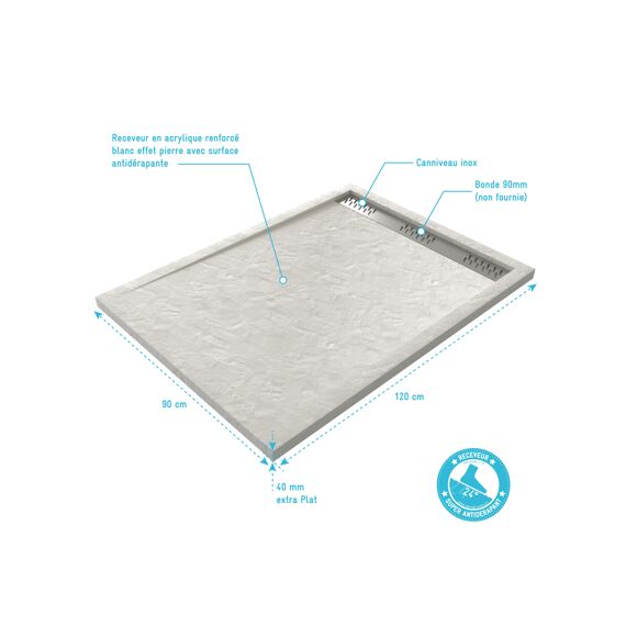 Aurlane Pedra Douchebak Acryl Leisteeneffect Wit Mat Rooster 90X120Cm Excl Afvoer