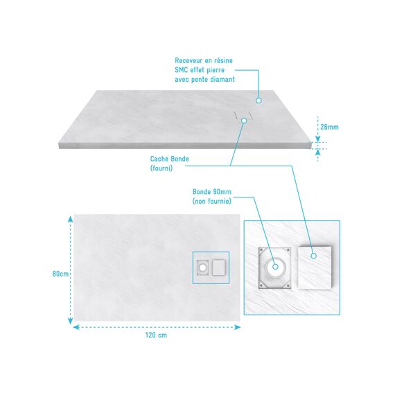 Aurlane Stone 2 Douchebak Wit 80X120Cm Excl Afvoer