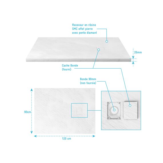 Aurlane Stone 2 Douchebak Wit 90X120Cm Excl Afvoer