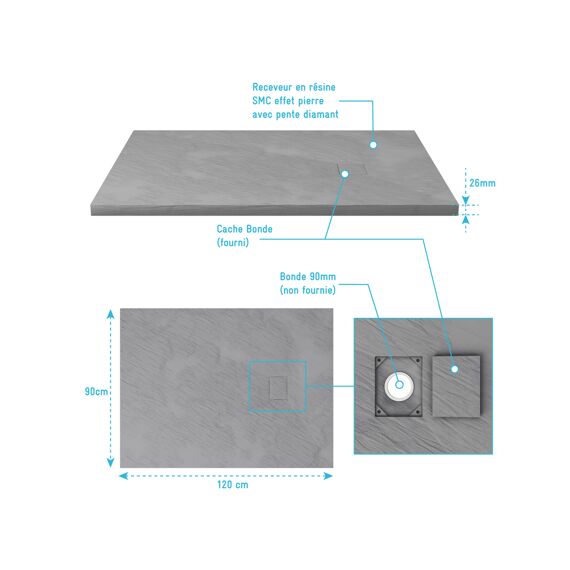 Aurlane Stone 2 Douchebak Grijs 90X120Cm Excl Afvoer
