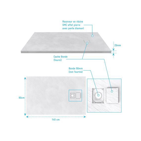 Aurlane Stone 2 Douchebak Wit 90X140Cm Excl Afvoer