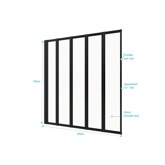 Aurlane Badwand Met 5 Luiken Zwart 143X125Cm