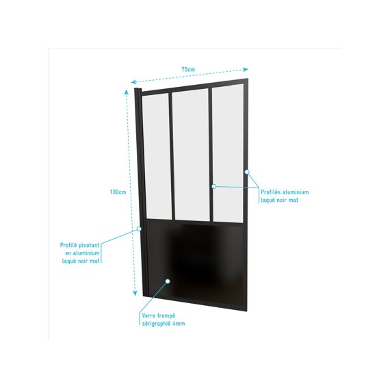 Aurlane Black Indus Badwand Zwenkbaar 130X75Cm