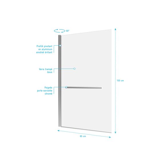 Aurlane Prime Badwand Chroom 150X85Cm