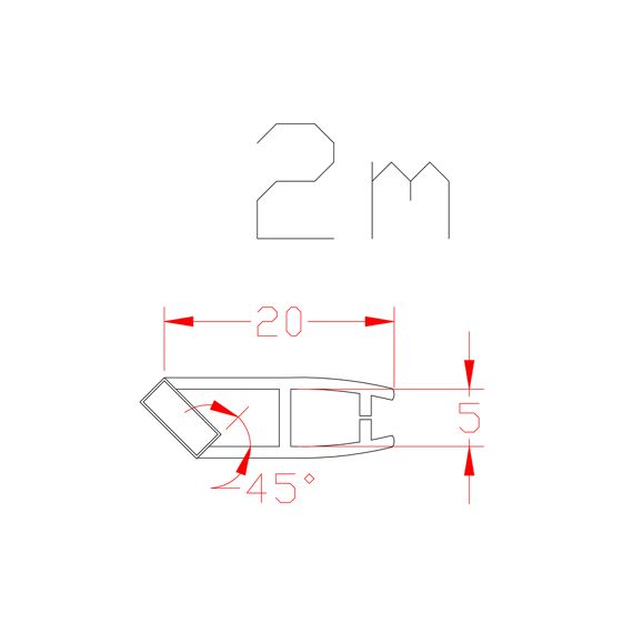 Aurlane Magnetische Strip Hoek 45° 200Cm 5Mm