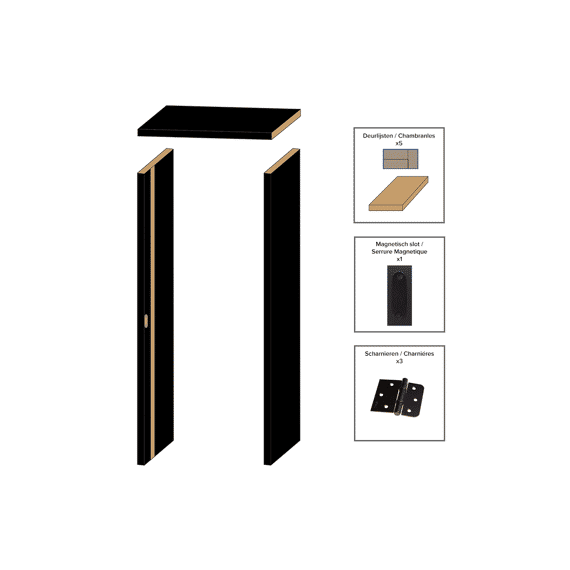 Deurkast Mat Zwart Omkeerbaar 20 Cm Magnetisch + Zwart Beslag + 2 Magneten + 6 Afstandsvijzen+ Deurlijst  N°23+dichtingstrip