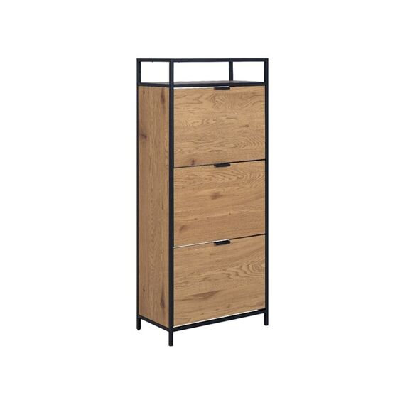 Seaford Schoenenkast Wild Oak Metaal Zwart Frame 3 Lades 56X30X129Cm