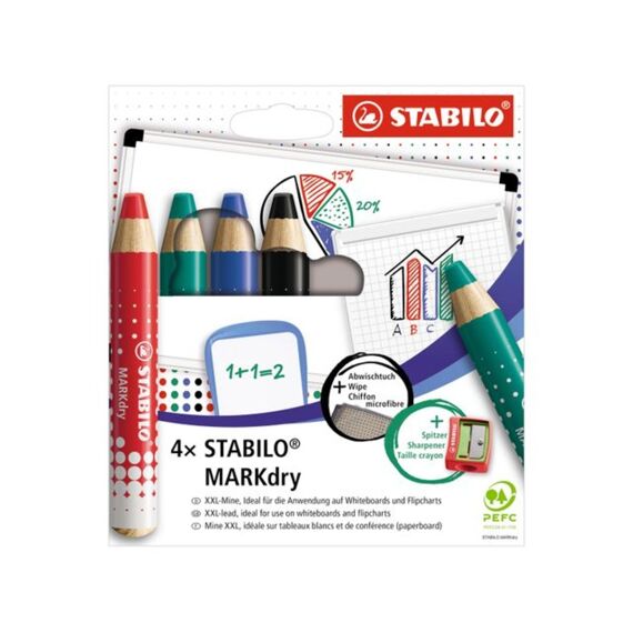 Stabilo Markdry 4 Markers Voor Whiteboard In Etui