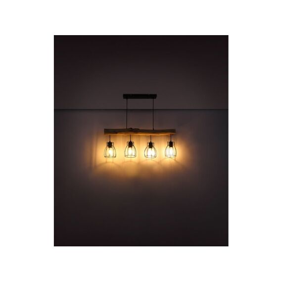 Hanglamp Metal Zwart- Natuurlijk Hout 82-5X13-6X140Cm