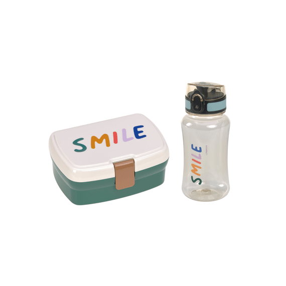 Lassig Lunch Set (Lunchbox + Drinkfles) Little Gang Smile Milky/Ocean Green