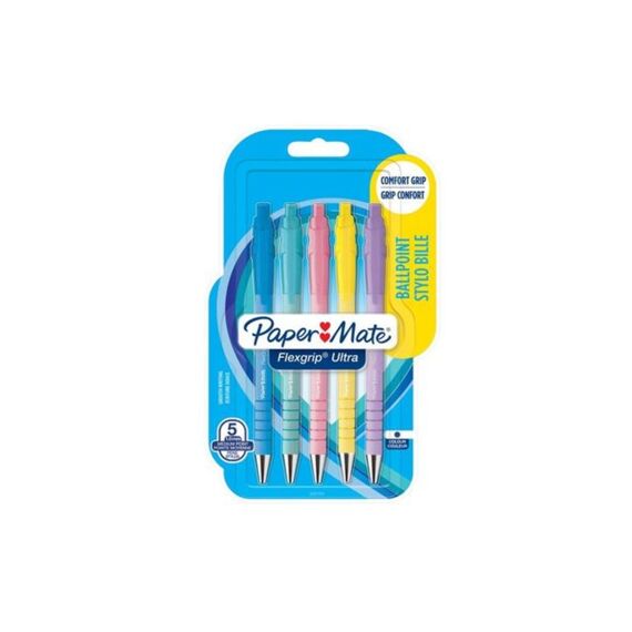 Papermate Balpen Flexgrip Met Drukknop Blauw 5St Op Blister