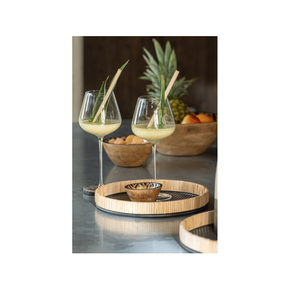 J-Line Plateau Rond Zwart Natuur 3St