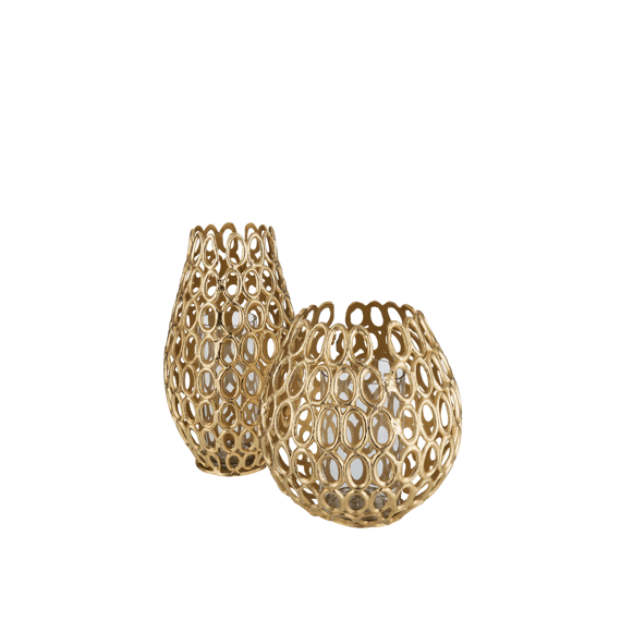 J-Line Theelichthouder Eva Ringen Alu Goud L 24X43Cm