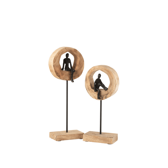 J-Line Figuur Zwart Ring Hout Hoog 49Cm