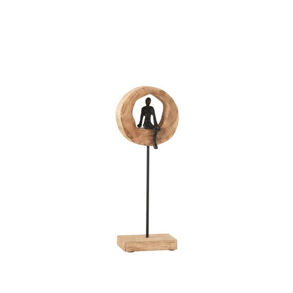 J-Line Figuur Zwart Ring Hout Hoog 49Cm