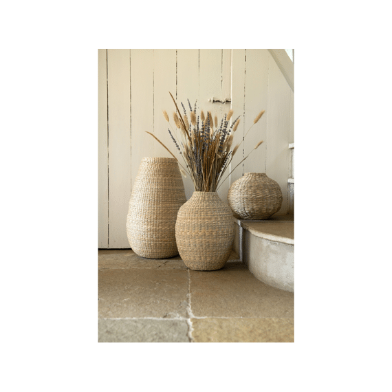 J-Line Vaas Kort Deco Zeegras Bamboe Natuur 25.5X25.5X23Cm