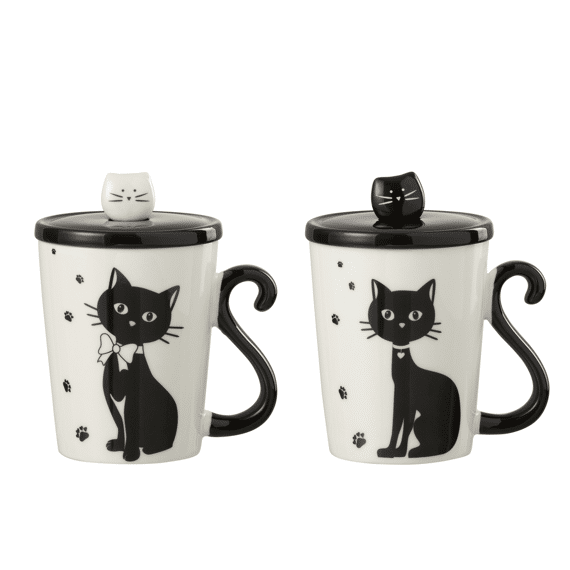 J-Line Mokken Set Kat + Deksel + Lepeltje 2St Assortiment Prijs Per Stuk