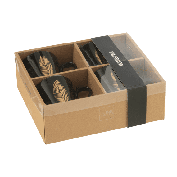J-Line Mokken Set Pluim Zwart/Goud 4St