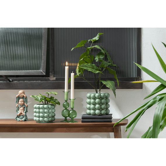 J-line Kaarsenhouder Glas 8x21cm Groen