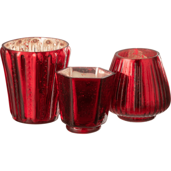 J-Line Theelichthouder Geribbeld Rood 10X10X10Cm