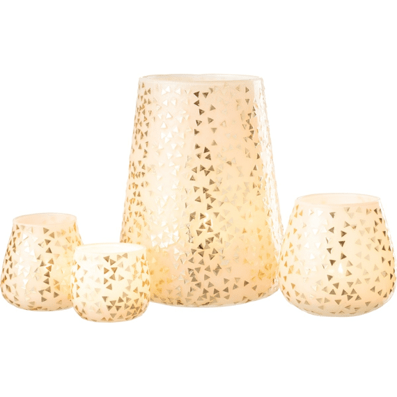 J-Line Windlicht Driehoek Glans Wit Goud Medium 9Cm
