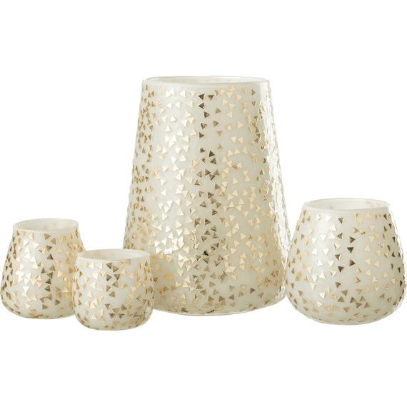 J-Line Windlicht Driehoek Glans Wit Goud Xl 17X23Cm