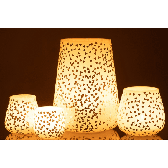 J-Line Windlicht Driehoek Glans Wit Goud Xl 17X23Cm
